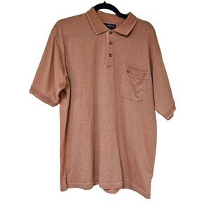 Knights Sportswear Mens Polo Shirt L Peach Striped Pocket Logo Polyester Cotton